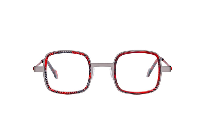 Matttew square eyewear - silver frames with black and red designs - front photo