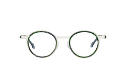 Matttew eyewear - silver frames with green and black designs - front photo