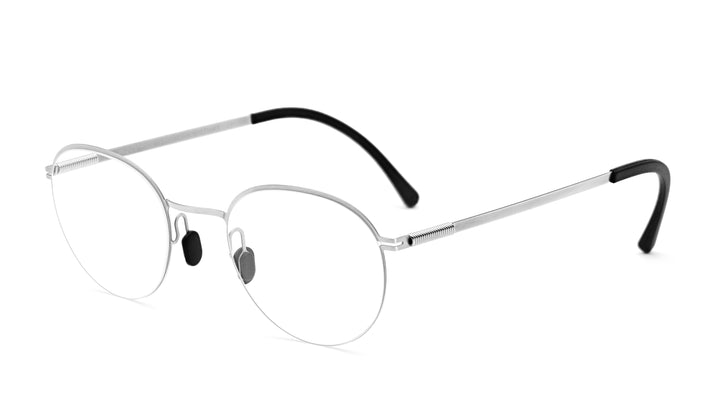 round , one peace silver frame with springs on temples - side photo