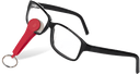 redkeychain that cleans the glasses lenses on black glasses