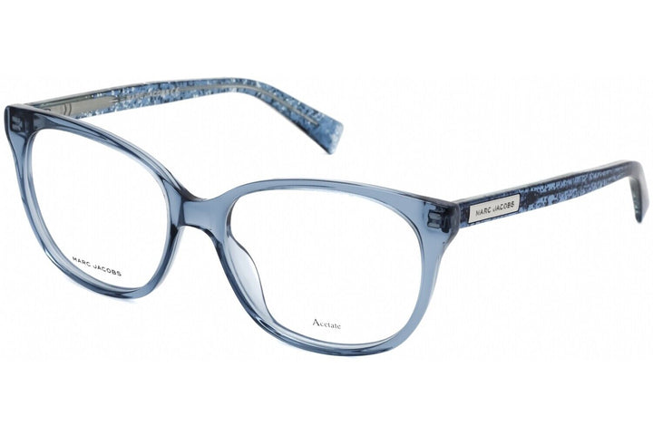 Marc Jacobs, blue transparent cateye eyewear, side photo